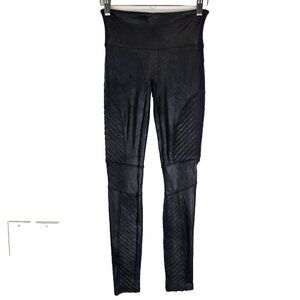 SPANX Faux Leather Moto Leggings S Black Slimming Ankle Length 20136R
